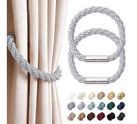 Pretty Jolly 2 Pack Strong Magnetic Curtain Tiebacks Modern Simple Style Drape Tie Backs Convenient Decorative Weave Rope Curtain Holdback for Thin or Thick Home & Office Window Drapery (Light Grey)