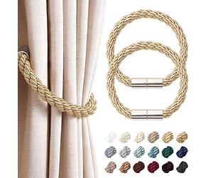 Pretty Jolly 2 Pack Strong Magnetic Curtain Tiebacks Modern Simple Style Drape Tie Backs Convenient Decorative Weave Rope Curtain Holdback for Thin or Thick Home & Office Window Drapery (Bronze)