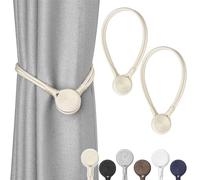 Pretty Jolly 2 Pack Strong Magnetic Curtain Tiebacks Unique Medal shape Decorative Drape Tie Backs Elegant Hand-Woven Rope Curtain Holdbacks for Home & Office Window Draperies (Dark Beige)