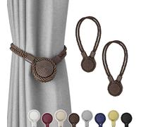 Pretty Jolly 2 Pack Strong Magnetic Curtain Tiebacks Unique Medal shape Decorative Drape Tie Backs Elegant Hand-Woven Rope Curtain Holdbacks for Home & Office Draperies Decor (Coffee)