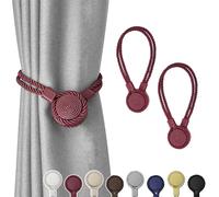 Pretty Jolly 2 Pack Strong Magnetic Curtain Tiebacks Unique Medal shape Decorative Drape Tie Backs Elegant Hand-Woven Rope Curtain Holdbacks for Home & Office Draperies Decor (Wind Red)