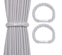 Pretty Jolly 2 Pack Twisted Braid Rope Magnetic Curtain Tiebacks Elegant Hand-Woven Style Drape Tie Backs Soft Natural Cotton Rope Curtain Holdbacks for Home & Office Window Draperies (Light Grey)