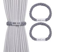 Pretty Jolly 2 Pack Twisted Braid Rope Magnetic Curtain Tiebacks Elegant Hand-Woven Style Drape Tie Backs Soft Natural Cotton Rope Curtain Holdbacks for Home & Office Window Draperies (Dark Grey)