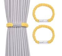 Pretty Jolly 2 Pack Twisted Braid Rope Magnetic Curtain Tiebacks Elegant Hand-Woven Style Drape Tie Backs Soft Natural Cotton Rope Curtain Holdbacks for Home & Office Window Draperies (Yellow)