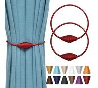 Pretty Jolly 2 Pack Upgrade Magnetic Curtain Tiebacks Handmade Weave Rope Curtain Holdbacks Convenient Decorative Cone Curtain Drape Tie Backs for Home & Office Window Drapery (Wine Red)
