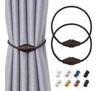 Pretty Jolly 2 Pack Upgrade Magnetic Curtain Tiebacks Handmade Weave Rope Curtain Holdbacks Convenient Decorative Cone Curtain Drape Tie Backs for Home & Office Window Drapery (New Deep coffee)