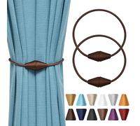 Pretty Jolly 2 Pack Upgrade Magnetic Curtain Tiebacks Handmade Weave Rope Curtain Holdbacks Convenient Decorative Cone Curtain Drape Tie Backs for Home & Office Window Drapery (Deep coffee)