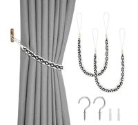Pretty Jolly 2 Pack Wax Rope Curtain Tiebacks Elegant Boho Style Decorative Drape Tie Backs Unique Hand-Woven Rope Curtain Holdbacks with Metal Hook for Home & Office Drapery (Dark Blue & Beige)