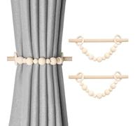 Pretty Jolly 2 Pack Wood Bead Curtain Tiebacks Boho Rustic Style Decorative Drape Tie Backs Farmhouse Wooden Beaded Curtain Holdbacks with Wood Club for Home & Office Drapery