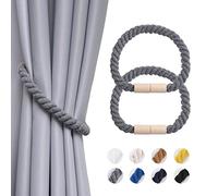 Pretty Jolly 2 Pack Wooden Magnetic Curtain Tiebacks Boho Home Decoration Drape Tie Backs Natural Cotton Handmade Rope Curtain Holdbacks for Thin or Thick Home & Office Window Drapery (Grey)
