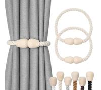 Pretty Jolly 2 Pack Wooden Magnetic Curtain Tiebacks Elegant Boho Home Decoration Drape Tie Backs Natural Cotton Handmade Rope Curtain Holdbacks for Home & Office Window Drapery (Beige)