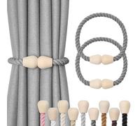 Pretty Jolly 2 Pack Wooden Magnetic Curtain Tiebacks Elegant Boho Home Decoration Drape Tie Backs Natural Cotton Handmade Rope Curtain Holdbacks for Home & Office Window Drapery (Grey 2)