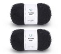 Pretty Jolly 2 Skeins Long Pile Mohair Yarn, Fluffy & Fuzzy, Luxurious & Thin, Slik Wool Blend Yarn for Crochet & Knitting, Total 80g/720m (Black)