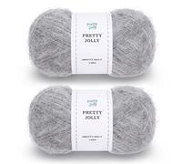 Pretty Jolly 2 Skeins Long Pile Mohair Yarn, Fluffy & Fuzzy, Luxurious & Thin, Slik Wool Blend Yarn for Crochet & Knitting, Total 80g/720m (Greyish)
