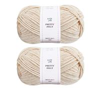 Pretty Jolly 2 Skeins Soft Wool-Acrylic Yarn for Knitting & Crochet, Worsted Weight, Quality Wool Blend Blanket Yarn for DIY Craft (Toatal: 2×100g, 2×140m) (Beige)