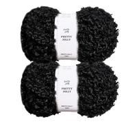 Pretty Jolly 2 Skeins Teddy Fur Super Soft Chunky Fluffy Faux Fur Fuzzy Eyelash Yarn for Crochet Knit - Total Length 2×50m (100g×2) (Black)