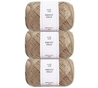 Pretty Jolly 3 Skeins Soft Tape Ribbon Yarn for Knitting - Light Weight Raffia Craft Paper for DIY Gift Wrapping, Crocheting Hat, Bag - Polyester, Total Length 3×100m/3×50g (Khaki)