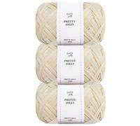 Pretty Jolly 3 Skeins Soft Tape Ribbon Yarn for Knitting - Light Weight Raffia Paper Polyester for Crocheting Hat Bag, DIY Gift Wrapping (Off-White) - Total Length 3×100m/3×50g