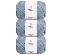 Pretty Jolly 3 Skeins Soft Tape Yarn - Light Weight Raffia for Knitting, Crocheting Hat Bag, DIY Gift Wrapping - Polyester Ribbon, Total Length 3×100m/3×50g (Dark Blue)