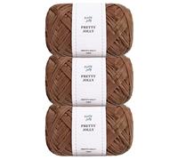 Pretty Jolly 3 Skeins Soft Tape Yarn Polyester Ribbon for Knitting, Light Weight Raffia Craft Paper Yarn for DIY Gift Wrapping for Crocheting Hat Bag Total Length 3×100m/3×50g (Chocolate)