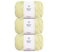 Pretty Jolly 3 Skeins Soft Tape Yarn Polyester Ribbon for Knitting, Light Weight Raffia Craft Paper Yarn for DIY Gift Wrapping for Crocheting Hat Bag Total Length 3×100m/3×50g (Pale Yellow)