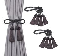 Pretty Jolly 4 Pack Double-Ended Tassel Curtain Tiebacks European Style Decorative Drape Tie Backs Elegant Handmade Braided Rope Knot Curtain Holdbacks for Home & Office Window Drapery (Dark Grey)
