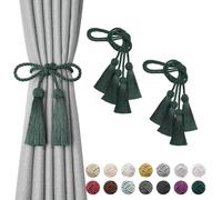 Pretty Jolly 4 Pack Double-ended Tassel Curtain Tiebacks Handmade Braided Rope Knot Drape Tie Backs European Style Decorative Curtain Holdbacks for Home & Office Window Drapery (Green)