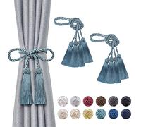 Pretty Jolly 4 Pack Double-ended Tassel Curtain Tiebacks Handmade Braided Rope Knot Drape Tie Backs European Style Decorative Curtain Holdbacks for Home & Office Window Drapery (Teal)
