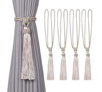 Pretty Jolly 4 Pack Long Tassel Curtain Tiebacks European Style Decorative Drape Tie Backs Elegant Handmade Braided Rope Knot Curtain Holdbacks for Home & Office Window Drapery (Dark Beige)