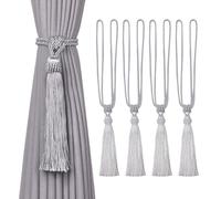 Pretty Jolly 4 Pack Long Tassel Curtain Tiebacks European Style Decorative Drape Tie Backs Elegant Handmade Braided Rope Knot Curtain Holdbacks for Home & Office Window Drapery (Silver Grey)