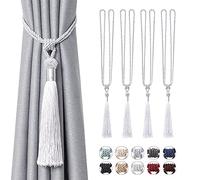 Pretty Jolly 4 Pack Long Tassel Curtain Tiebacks Handmade Braided Rope Knot Drape Tie Backs European Style Decorative Curtain Holdbacks for Home & Office Window Drapery (Silver Grey)