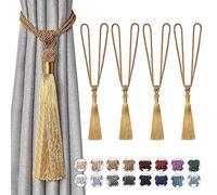 Pretty Jolly 4 Pack Long Tassel Curtain Tiebacks Handmade Braided Rope Knot Drape Tie Backs European Style Decorative Curtain Holdbacks for Home & Office Window Drapery (Bronze)