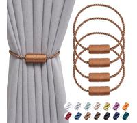 Pretty Jolly 4 Pack Magnetic Curtain Tiebacks 16 Inch Handmade Weave Side Rope Curtain Holdbacks Convenient Decorative Cylinder Curtain Drape Tie Backs for Home & Office Window Drapery (Light Coffee)