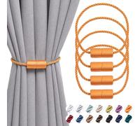 Pretty Jolly 4 Pack Magnetic Curtain Tiebacks 16 Inch Handmade Weave Side Rope Curtain Holdbacks Convenient Decorative Cylinder Curtain Drape Tie Backs for Home & Office Window Drapery (Orange)