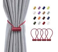 Pretty Jolly 4 Pack Magnetic Curtain Tiebacks 16 Inch Modern Handmade Weave Rope Curtain Holdbacks Convenient Decorative Curtain Drape Tie Backs for Home and Office Window Drapery (Wine Red)