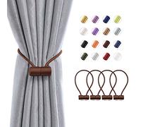 Pretty Jolly 4 Pack Magnetic Curtain Tiebacks 16 Inch Modern Handmade Weave Rope Curtain Holdbacks Convenient Decorative Curtain Drape Tie Backs for Home and Office Window Drapery (Deep Coffee)
