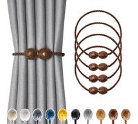 Pretty Jolly 4 Pack Magnetic Curtain Tiebacks Handmade Weave Rope Curtain Holdbacks Elegant Decorative Polyhedra Curtain Drape Tie Backs for Home & Office Thick & Thin Window Drapery (Coffee)