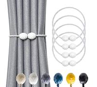 Pretty Jolly 4 Pack Magnetic Curtain Tiebacks Handmade Weave Rope Curtain Holdbacks Elegant Decorative Polyhedra Curtain Drape Tie Backs for Home & Office Thick & Thin Window Drapery (White)