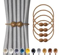 Pretty Jolly 4 Pack Magnetic Curtain Tiebacks Handmade Weave Rope Curtain Holdbacks Elegant Decorative Polyhedra Curtain Drape Tie Backs for Home & Office Thick & Thin Window Drapery (Khaki)