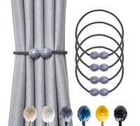 Pretty Jolly 4 Pack Magnetic Curtain Tiebacks Handmade Weave Rope Curtain Holdbacks Elegant Decorative Polyhedra Curtain Drape Tie Backs for Home & Office Thick & Thin Window Drapery (Grey)