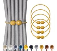 Pretty Jolly 4 Pack Magnetic Curtain Tiebacks Handmade Weave Rope Curtain Holdbacks Elegant Decorative Polyhedra Curtain Drape Tie Backs for Home & Office Thick & Thin Window Drapery (Gold)