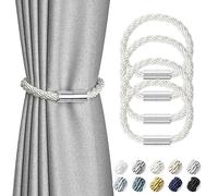 Pretty Jolly 4 Pack Mini Magnetic Curtain Tiebacks Modern Simple Style Drape Tie Backs Elegant Decorative Weave Rope Curtain Holdbacks for Home & Office Thin Window Draperies (Creamy-white)
