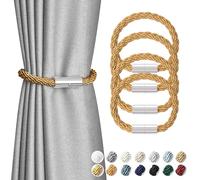 Pretty Jolly 4 Pack Mini Magnetic Curtain Tiebacks Modern Simple Style Drape Tie Backs Elegant Decorative Weave Rope Curtain Holdbacks for Home & Office Thin Window Draperies (Bronze)