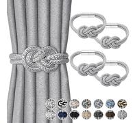 Pretty Jolly 4 Pack Mini Magnetic Curtain Tiebacks Nordic Simple Style Drape Tie Backs Elegant Hand Weave Rope Knot Decorative Curtain Holdbacks for Home & Office Window Drapery (Silver Grey)