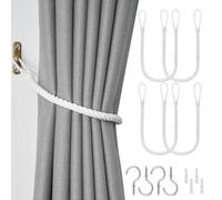 Pretty Jolly 4 Pack Natural Cotton Rope Curtain Tiebacks Boho Rustic Style Decorative Drape Tie Backs Elegant Hand-Woven Rope Curtain Holdbacks with Metal Hook for Home & Office Drapery (Cotton-White)