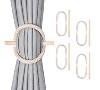 Pretty Jolly 4 Pack Natural Cotton Rope Curtain Tiebacks Boho Rustic Style Decorative Drape Tie Backs Farmhouse Hand-Woven Curtain Holdbacks with Wood Club for Home & Office Drapery (Cotton loop-01)