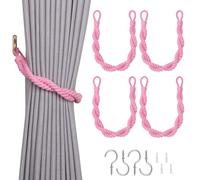 Pretty Jolly 4 Pack Natural Cotton Rope Curtain Tiebacks Elegant Boho Style Decor Drape Tie Backs Soft Hand-Woven Double Rope Curtain Holdbacks with Metal Hook for Home & Office Drapery (Pink)