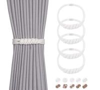 Pretty Jolly 4 Pack Natural Cotton Rope Curtain Tiebacks Elegant Boho Style Magnetic Drape Tie Backs Soft Hand-Woven Rope Curtain Holdbacks for Home & Office Drapery (Cotton knot-04)