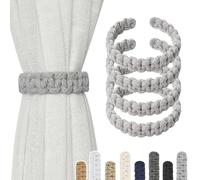 Pretty Jolly 4 Pack Natural Cotton Rope Curtain Tiebacks Farmhouse Rustic Style Decorative Drape Tie Backs Handmade Braided Curtain Holdbacks for Home Sheer/Light Weight Drapery (C-Light Grey-S)