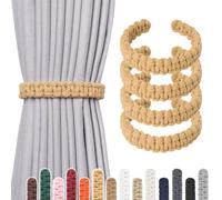 Pretty Jolly 4 Pack Natural Cotton Rope Curtain Tiebacks Farmhouse Rustic Style Decorative Drape Tie Backs Handmade Braided Curtain Holdbacks for Home Sheer/Light Weight Drapery (C-khaki-L)